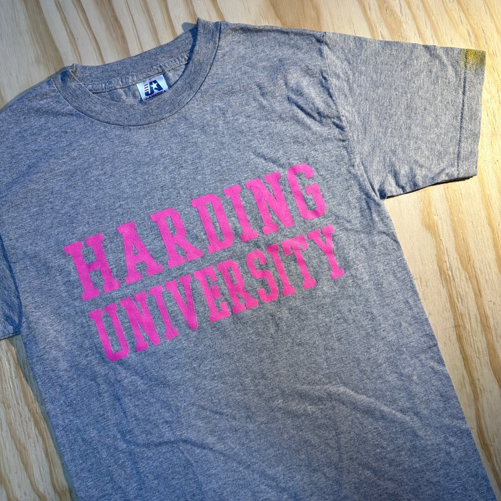 J America Harding University Gray Pink Graphic T-Shirt Small Unisex